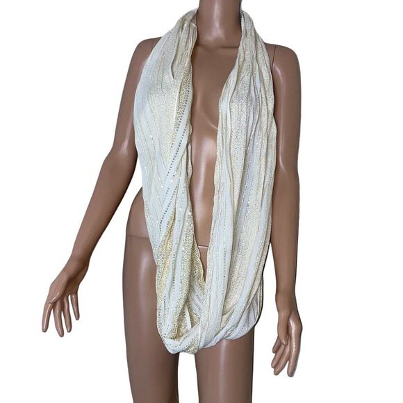 Infinity Scarf ivory Gold NEW - Picture 1 of 4